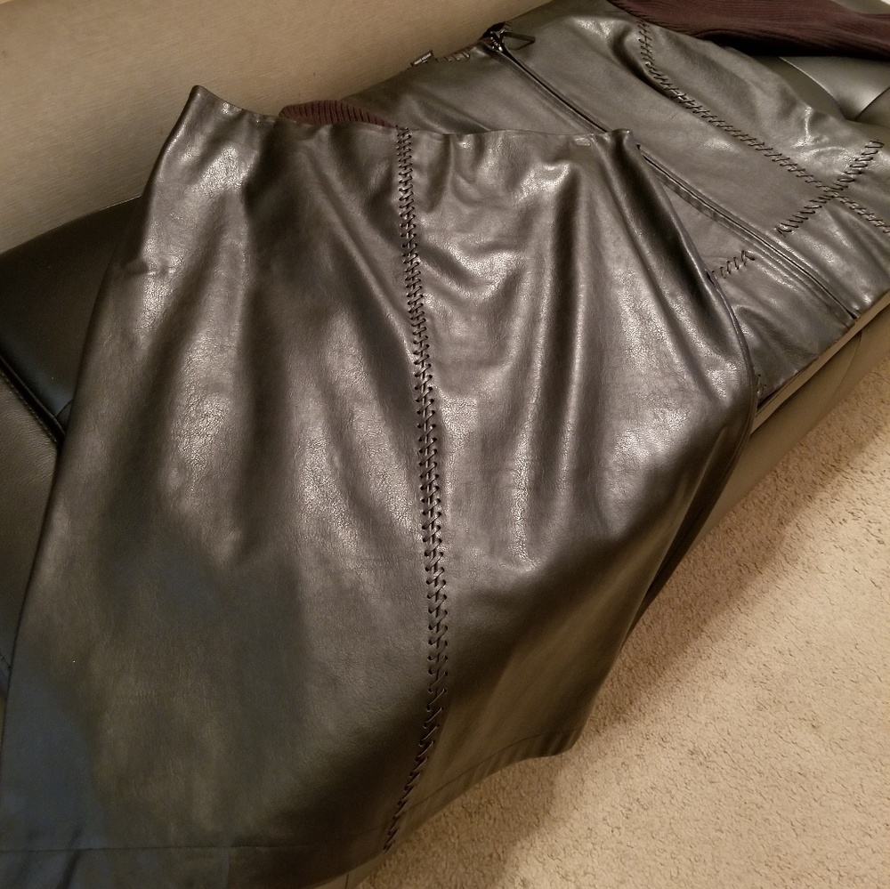 Two Piece Sweater/faux Leather Skirt Set.